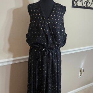 Lane Bryant Maxi Length Black Sleeveless Clip Dot Fully Lined Dress Size 26/28